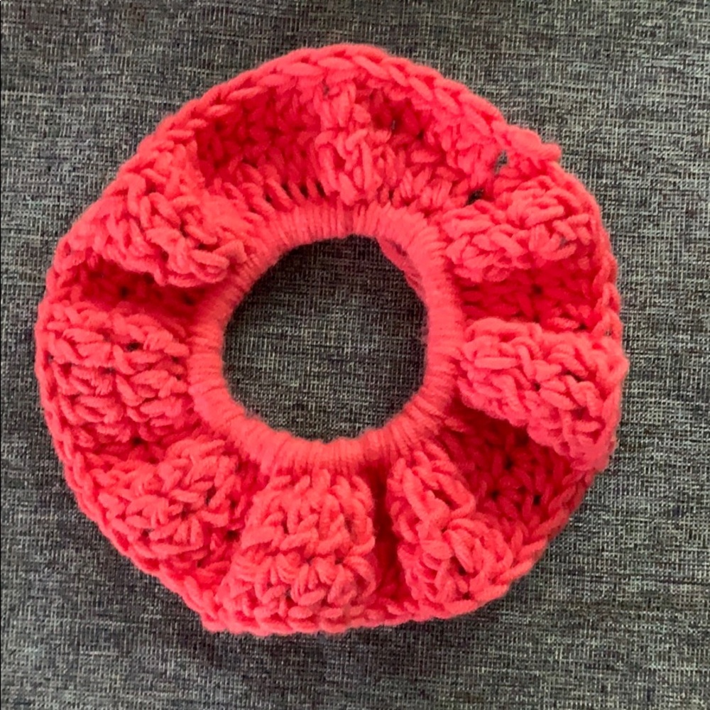VSCO Girl Coral Crochet Hair Scrunchie